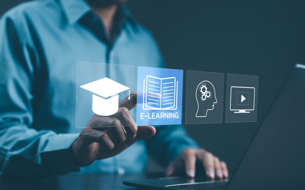 person completing eLearning on laptop