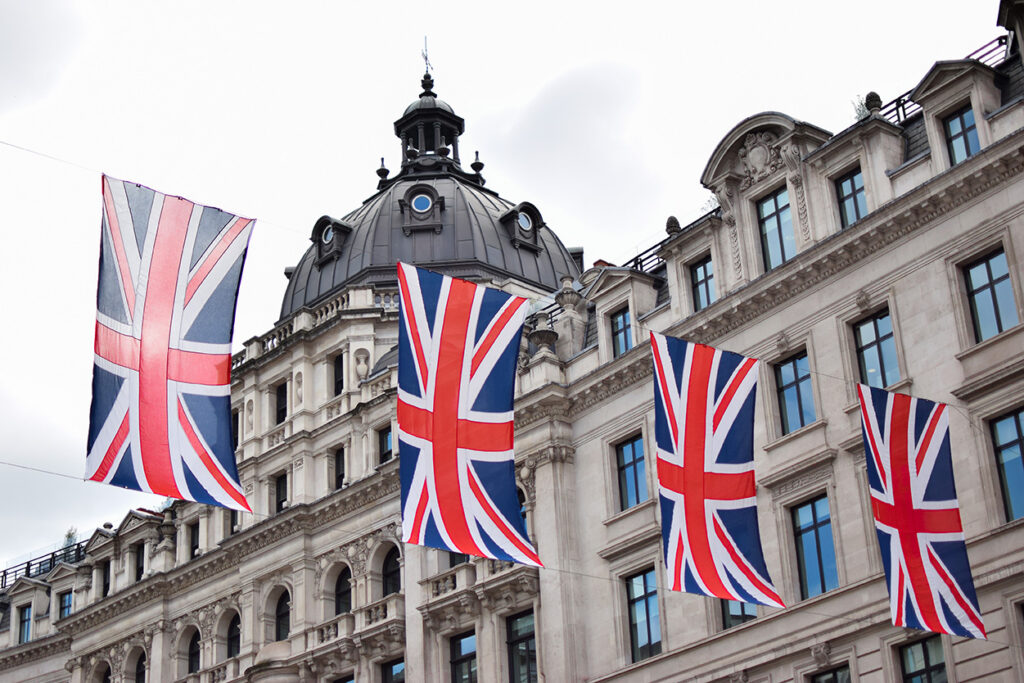 Flags in London celebrating VE Day