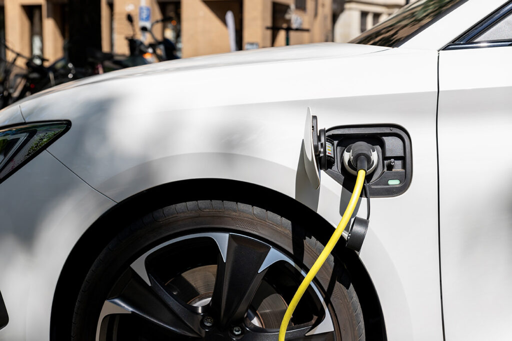 close up EV charging