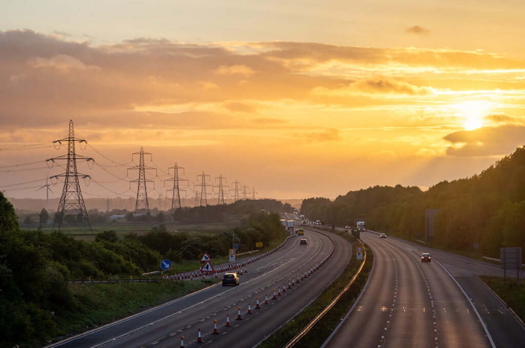 Uk motorway at sunset